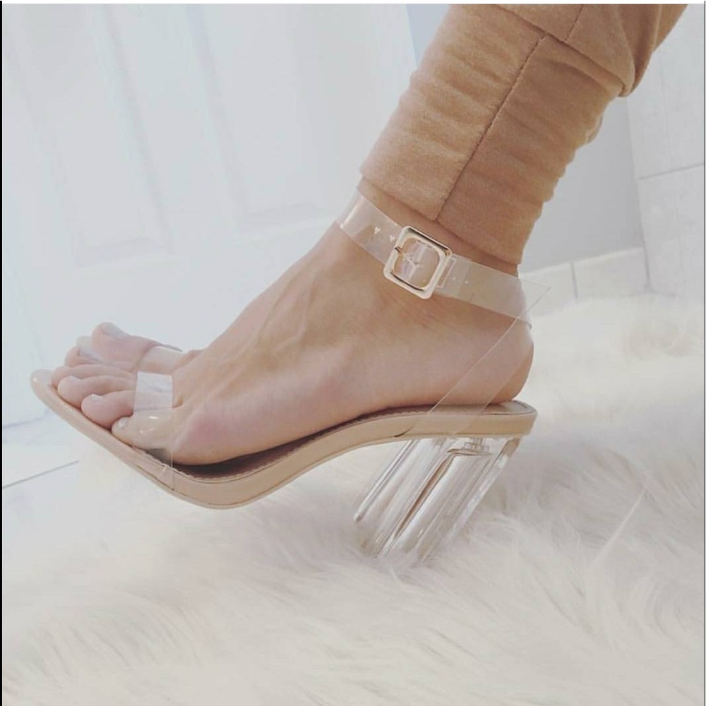 3 Left Clear Lucite Two Strap Block Heel Yeezy - image 2